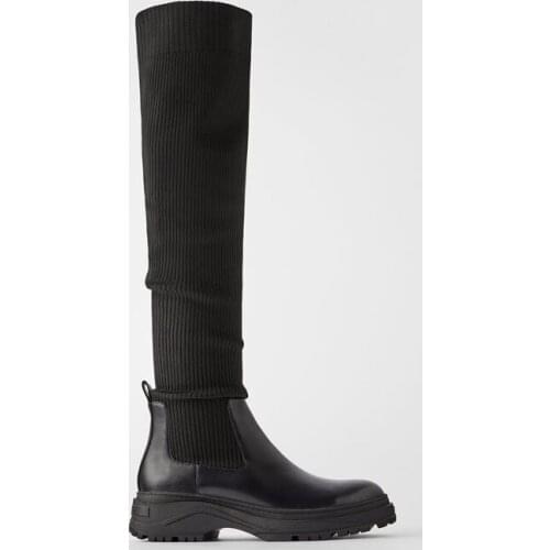 2021 Winter Over The Knee Boots Womens Net Red Socks Boots Thick-soled High-tube Genuine Leather Skinny Long Boots Tide Shoes