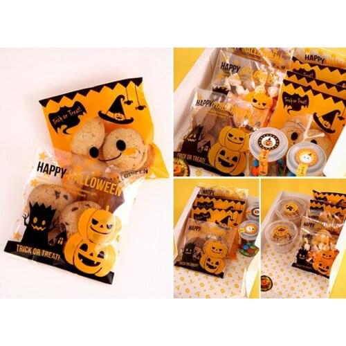 100pcs Halloween Cookie Candy Bread Packaging Bags Self-Adhesive Plastic Bags for Biscuits Snack Baking Package