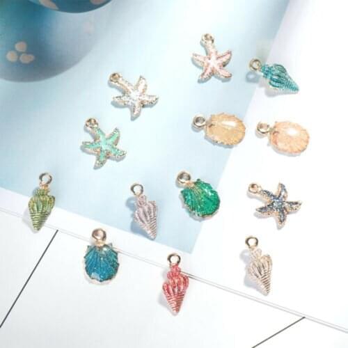 13 Pcs Handmade Jewelry Accessories Conch Sea Shell Pendant DIY Charms Alloy Making Starfish Necklace Bracelet Accessories