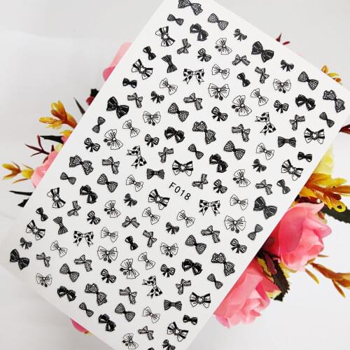 3D Nail Sticker Sliders Foil Designs Black White Bow Knot Nail Art Decoraciones Toenail Manicure Accesorios Tips