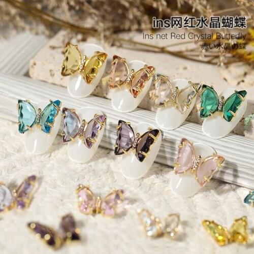 5pcs Japanese-style nail art jewelry ice transparent crystal butterfly zircon nail decoration fairy nail art butterfly ornament