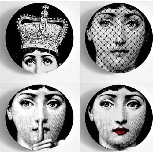 8/10 Lady Face Wall Decorative Ceramic Plates Home Decor Dish Porcelain Wall Hanging Art Plates Black White Scandinavian style