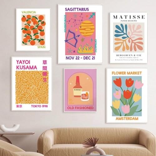 Abstract Matisse Flower Market Yayoi Kusama Cocktail Wall Art Print Canvas Painting Nordic Poster Decor Pictures For Living Room