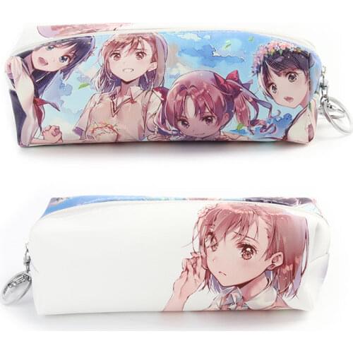 Anime Toaru Kagaku no Railgun PU Leather Pen Pouch Misaka Mikoto Cartoon Cosmetic Bag with Zipper Pencil Case