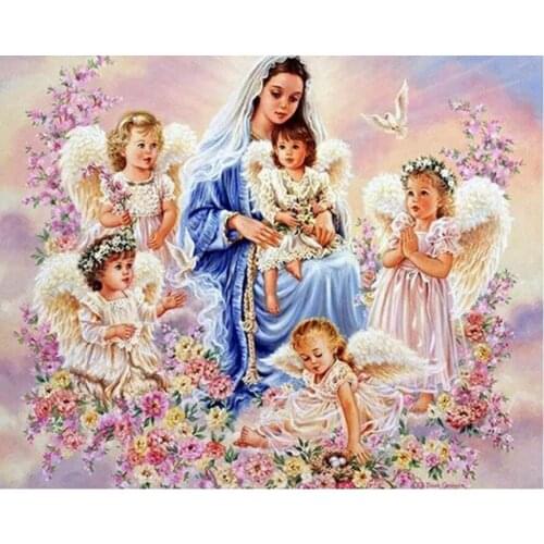 ARMYQZ Virgin and child and angel diamond drawing icon religious DIY 5d round diamond square diamond cross stitch coloring digit