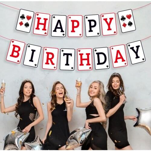 BA282 Hollywood Pocker Game Theme Design Happy Birthday Banner Welcome To Las Vegas Party Banners for Kids Birthday Banners
