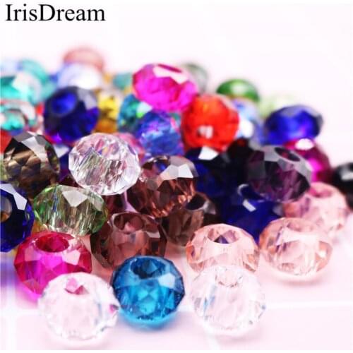 50Pcs Mixed Color 5mm Large Hole Cut Faceted Glass Beads Spacer Crystal Charms Fit For Original Pandora Bracelet DIY Jewelry
