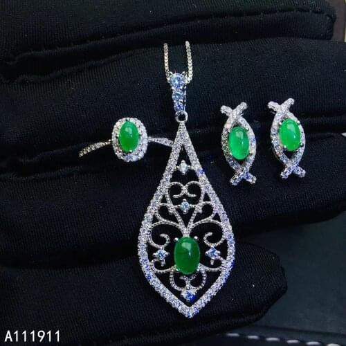 KJJEAXCMY boutique jewelry 925 sterling silver inlaid Natural Emerald Earring Necklace Ring popular Suit Support Detection