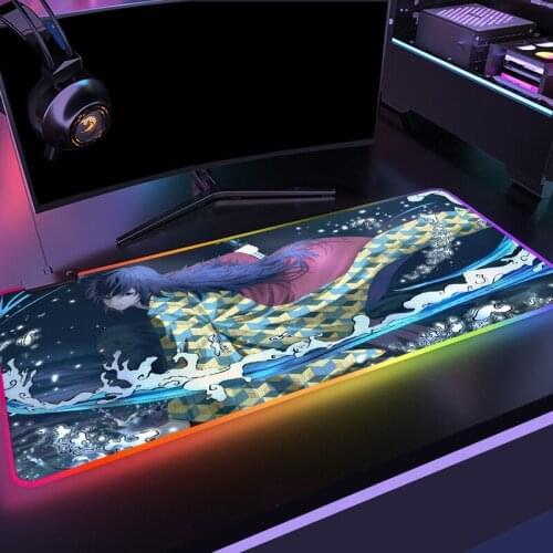 RGB Tanjirou Gaming Mouse Pad Large Anime Demon Slayer LED Lighting Mousepad Gamer Computer Desk Mat Pad Anti-slip Support DIY