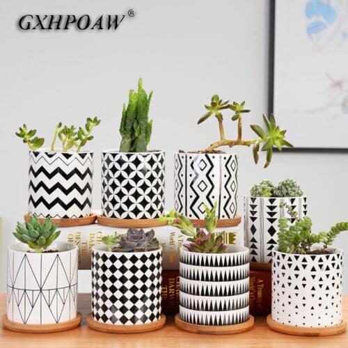 Nordic Industrial Style Colorful Ceramic Flowerpot Succulent Planter Green Plants Cylindrical Shape Flower Pots With Hole Tray