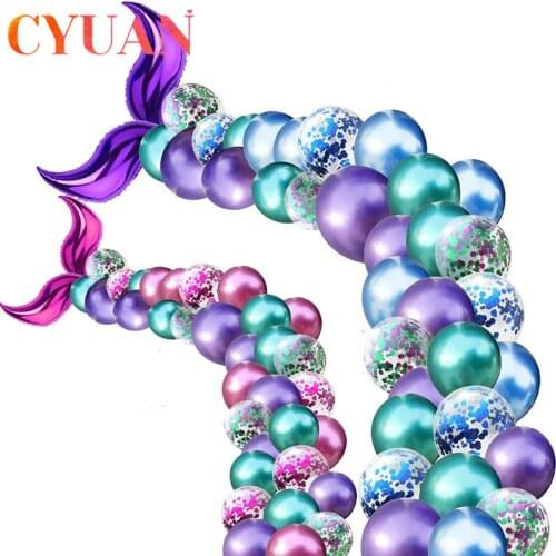 CYUAN 44pcs Mermaid Balloon Arch Set Mermaid Tail Balloon Little Mermaid Party Decorations Wedding Girl Birthday Party Decor