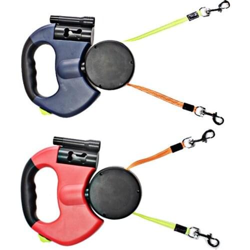Pet Double-ended Traction Rope with LED Lights Automatic Retractable Traction Rope One-to-two Dog Walker Dog Rope Pet Supplies