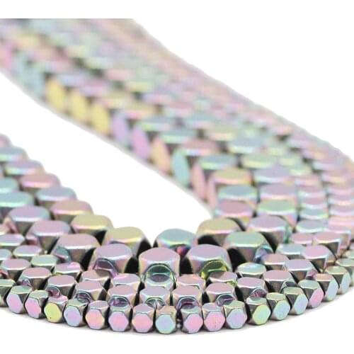 Faceted Square Cube Shape Light Purple Hematite Natural Stone Charm Spacers Loose Beads For Jewelry Making DIY Bracelets 3/4/6MM