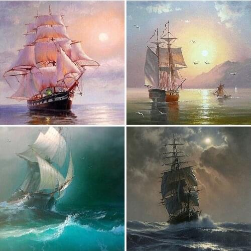 Full Drill Square 5D DIY Diamond Painting Sailboat Diamond Embroidery Landscape Picture Of Rhinestone Decor Home