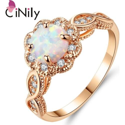 CiNily Round Shape Opal Rose Gold Color 925 Sterling Silver Fine Jewelry Rings for Fashion Jewelry Women Ring Gift OJ9638