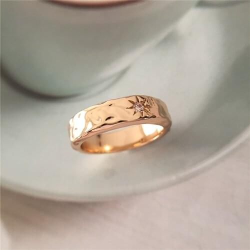 Classic Basic Light Hammered Effect With Zircon Pointed Ring For Women Girl Bohemia Elegant Gorgeous Simple Jewelry Accessory