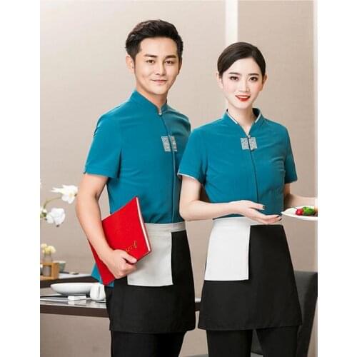 Restaurant Staff Overalls Summer Chinese Cafe Waiter Jackt Hot Pot Waitress Outfit Hotel Work Wear Food Service Chef Outfit 90