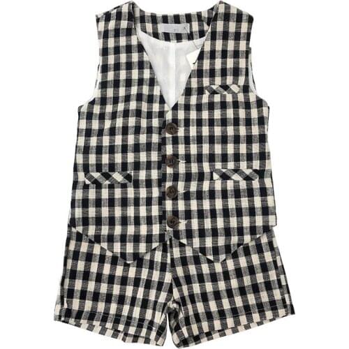 Boys Plaid Vest Shorts 2Ps Clothing Set Kindergarten Kid Performance Dress Children Chorus Birthday Gift Photograph Suit Costume