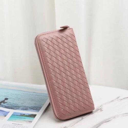 2021 New High Quality Classic Sheepskin Woven Wallet Leather Long Zipper Hand-woven Brand Design Ladies Hand Purses Card Holder