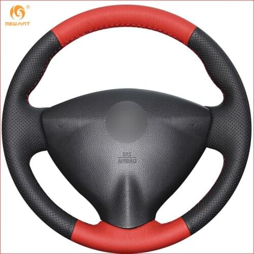 MEWANT Black Red Genuine Leather Car Steering Wheel Cover for Nissan Tiida Sylphy Sentra Versa Note 2014-2017 Accessories Parts