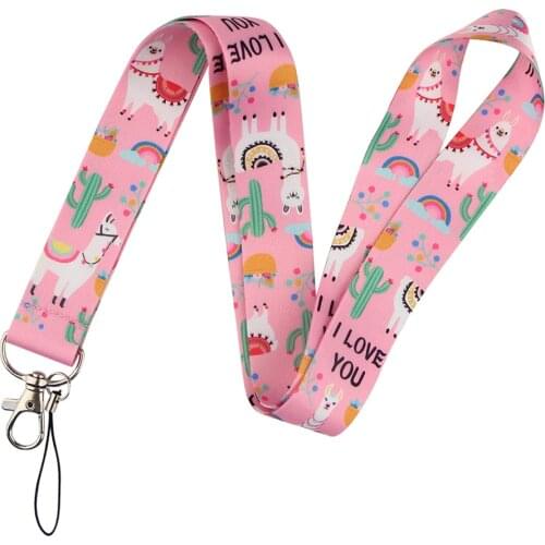 Cute Pink Cartoon Webbing Alpaca Lanyards Keychain ID Card Pass Gym Name Badge Holder Mobile Phone Neck Straps Gift Kids Jewelry