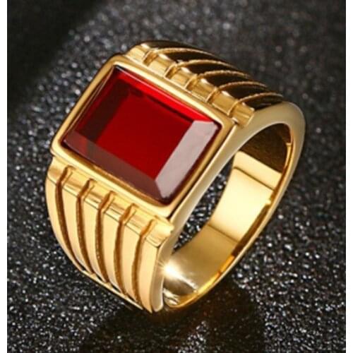 Gold Color Mens Big Red Zircon Ring Cool Big Finger Ring Party Jewelry Accessories