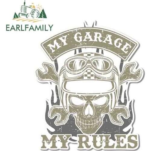 EARLFAMILY 13cm x 10.8cm for My Garage My Rules Skull Decal Camper Motorcycle Windows Car Stickers Vinyl Material Anime Graphics