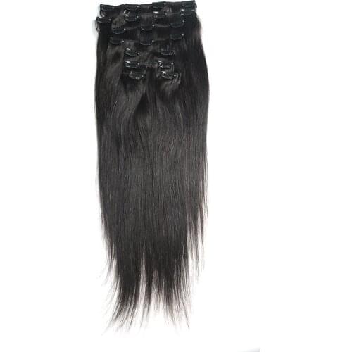 Full Head Brazilian Machine Remy Clip in Hair Extensions Human Hair 100% Real Natural Hairpiece Clips On 120G/Set 16inch 26inch