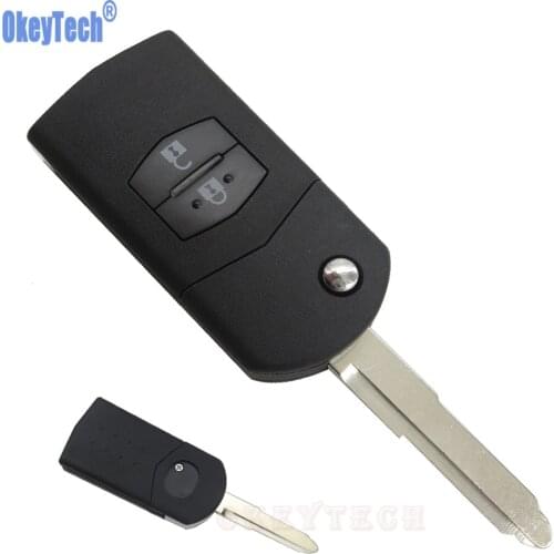 OkeyTech 2 Buttons Remote Car Key Case Shell fit for MAZDA 2 3 5 6 RX8 MX5 Uncut Blade Blank Flip Key Replacement Case Fob Cover