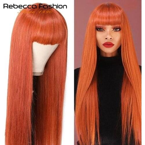 Rebecca Bob Wig With Bang Colored Human Hair Wigs Brazilian Straight Human Hair Long inch Wig Highlight Remy Hair Wigs For Woman
