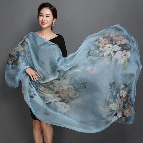 180*110cm 100% Silk Big Size Silk Scarves Fashion Floral Printed Shawl Sale Luxury Women Genuine Natural Silk Scarf Shawl