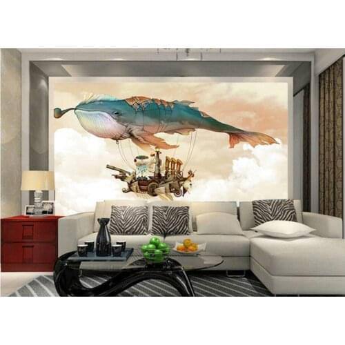 Custom Photo 3d Mural Cartoon Sky City Whale Castle Bedroom Background Wallpaper Children Room Environmental Protection