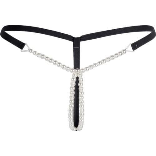 Sexy Pearls Open Crotch Thong Bikini Thong G-String Ladies Underwear Beading Panties Women Erotic Lingerie Massage Underwear