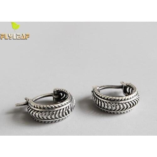 Flyleaf Do The Old Twisted Texture Hoop Earrings For Women High Quality 100% 925 Sterling Silver Lady Vintage Jewelry