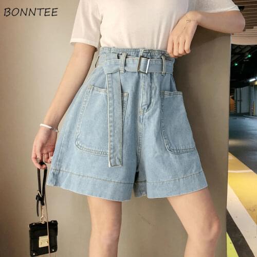 Shorts Women Denim Sashes Pockets Fashion Cool Student Streetwear Loose Comfortable Summer Ulzzang Chic Stylish All-match Newest