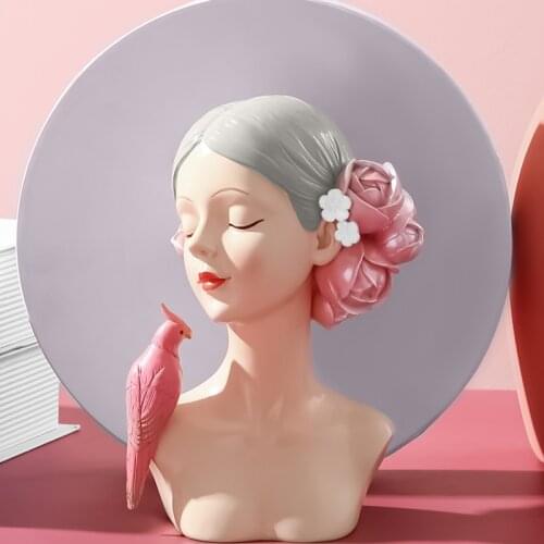 Modern Cute Girl Sculpture Resin Flower Character Bust Statue Living Room Decoration Exquisite Handicraft Wedding Gift Figurines