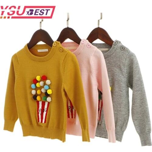Spring Winter Autumn Baby Girls Sweater Kid Knitwear Popcorn Sweaters for Girl Knitted Sweater Pullover Clothes Yellow Gray Pink