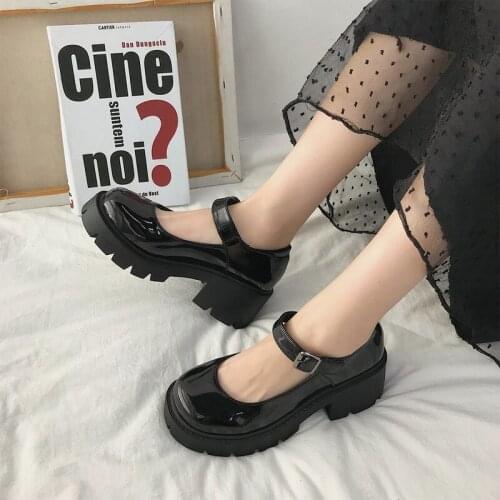 Shoes Lolita Shoes Leather Pumps Spring Autumn Mary Jane Shoes Womens Buckle Strap High Heels Retro Platform Lolita Heels Woman