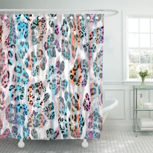 Animal Colorful Snow Leopard Skin Fur Dots Panther Shower Curtain Polyester Fabric 72 x 72 Inches Set with Hooks