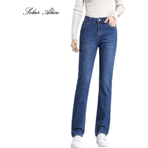 Free Shipping 2021 Womens Fall/Winter New High-Waist Straight-Leg Jeans Slim Slimming Casual Pants