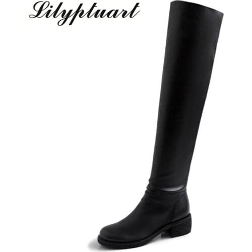 Stretch over the knee boots female 2019 new net red thick with zipper leather high tube autumn and winter womens boots