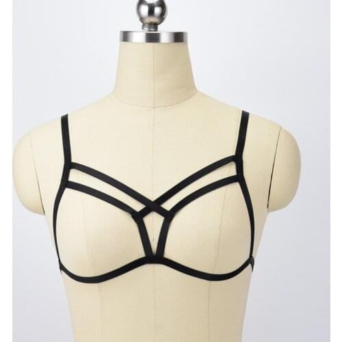 Women Body Harness 90s body Cage Bra Black Elastic Body Harness Belt Crop Top Fetish Wear Lingerie body cage Bondage Harness