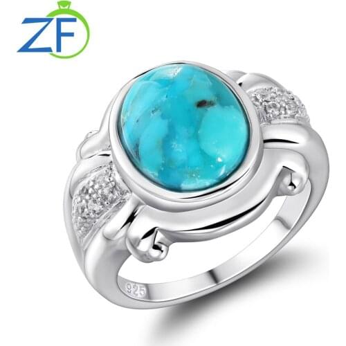 GZ ZONGFA High Quality Natural Turquoise Classic Ring 925 Sterling Silver Women Wedding Jewelry