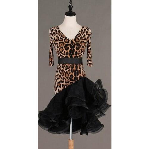 Leopard Latin Dance Dress For Lady Ballroom Practice Wear Stage Costume Salsa Clothing Tap Dance Outfit Modern Dancewear JL2629