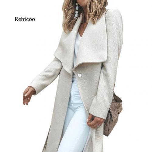 Autumn Winter Ruffle Warm Women Coat Turndown Long Coat Collar Overcoat Female Casual Outerwear Abrigo Mujer