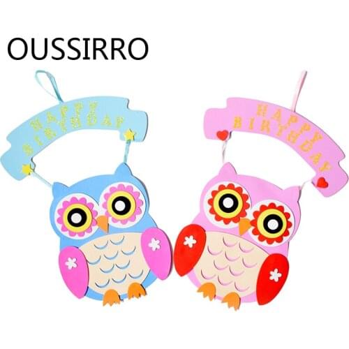 1PCS Paper Cartoon Owl Happy Birthday Doorplate Pendant Ornament Decoration Crafts Party Home Events Supplies Free Shipping