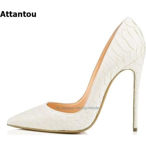 2018 NEW ARRIVE Women Shoes White Snake Printed Sexy Stilettos High Heels 12cm/10cm/8cm Pointed Toe Women Pumps