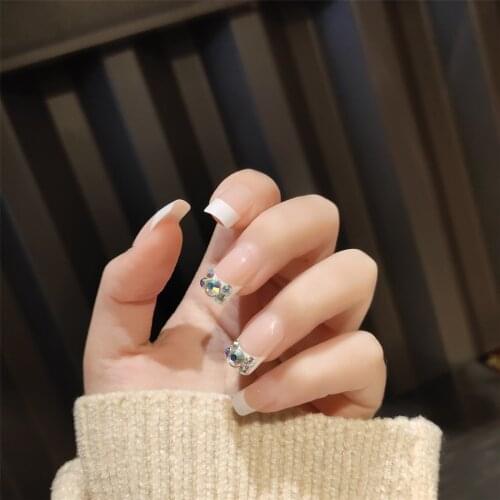24pcs White Diamonds Wear Long Paragraph Fashion Manicure Patch False Nails Save Time Wearable Nail Patch NE