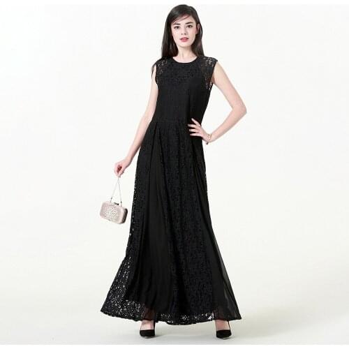 Abaya Dubai European American Spring new style wholesale sleeveless lace long stitching slim fit dress Muslim dress