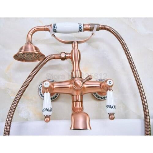Antique Red Copper Clawfoot Bathtub Faucet Mixer Tap Telephone W/ Handheld Shower tna330
